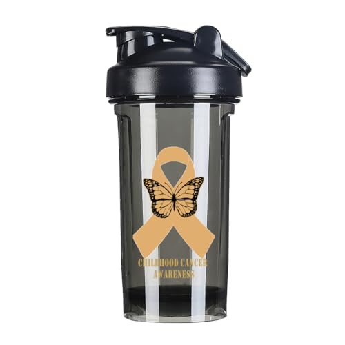 Childhood Cancer Awareness 18 Ounce Shaker Bottle Drink Mixer Leak-proof Pre Workout Protein Shakes Meal Replacement Shakes Bottles 500ML/18 Oz Black-1-2