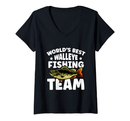 Womens World best Walley Fishing Team - Father Day V-Neck T-Shirt