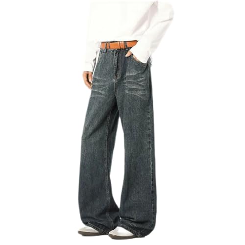 Men's Jeans Casual Solid Color Drape Straight Wide Leg Korean Denim Pants