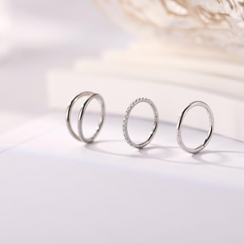 Silver Conch Hoop Earrings - 18G Hinged Nose Rings & Septum Clicker Rings - 3pcs Surgical Steel Cartilage & Lobe Jewelry - 7mm by PEAKLINK - Used condition - Image 4