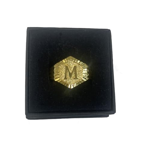 Image of 18k gold plated brass Hexagon shape initial ring already sized ring