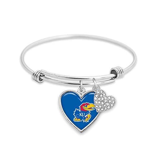 From the Heart Enterprises Kansas Jayhawks Amara Crystal Silver Bangle Bracelet Jewelry Gift KU, Blue, 7.5 inches