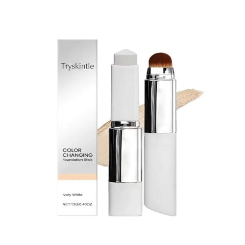 Tryskintle Dual-Ended Foundation Stick with Brush Full Coverage Cream Foundation Stick Hydrating & Long-Lasting Makeup for Dry & Normal Skin Blendable Concealer Stick Natural Finish (Ivory White)