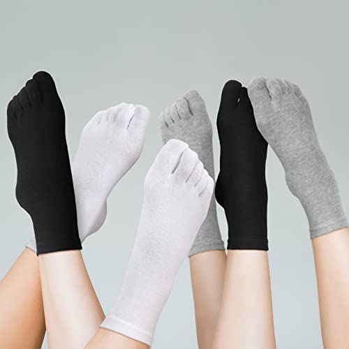 6 Pairs Women Toe Socks Cotton Five Toe Socks Breathable Compression Pure Color Tube Socks for Women Men Athletic Running, Black, White, Gray, Khaki, Purple, Pink, One Size