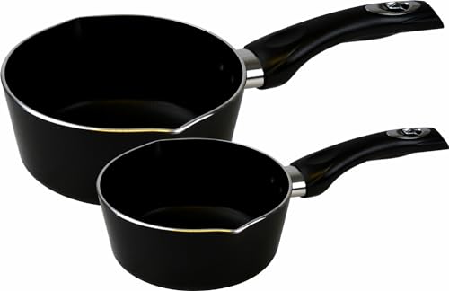 Set of 2 Non Stick Coated Induction Aluminium Milk Pans (16cm & 20cm)