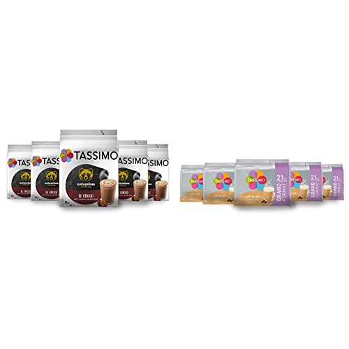Tassimo Chocolat Dosettes - 40 boissons Chocolat Caramel Beurre Salé (lot de 5 x 8 boissons) & Café Dosettes - 105 boissons Café au Lait (lot de 5 x 21...