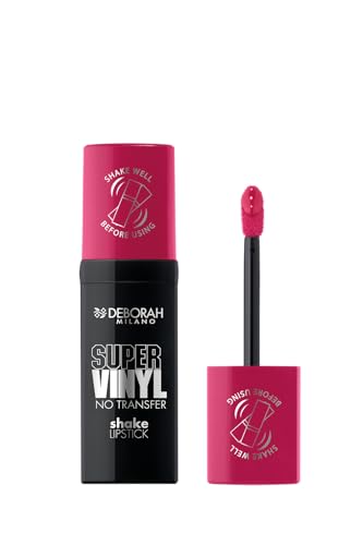 Deborah Milano Super Vinyl Shake Lipstick Flüssig-Lippenstift aus Vinyl, Nr. 3 Cherry Pink, intensive Farbe und kein Transfer, verleiht Vinyllippen bis zu 16 Stunden, 4 ml