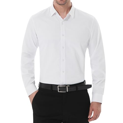 SIR7 Men's Slim Fit Stretch Dress Shirt Solid Color Microelastic Long Sleeve Casual Soft Business Button Up Shirts