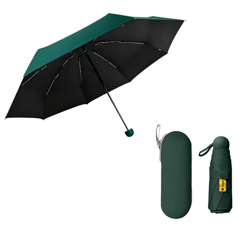 GoodTool Portable 8-Fold Travel Umbrella UV Resistant Folding Umbrella UPF 50+ Sun & Rain Protection Lightweight Pocket Umbrella with Storage Box for Daily Use & Travel (dark green)