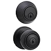 Amazon Basics Exterior Door Knob With Lock and Deadbolt, Coastal, Matte Black