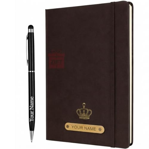 Image of Zift Personalized Name & Charm Leather HardCover Diary with Pen | Daily Journal Notebook for Men & Women |Gift Set for Men Women, Office Journal, Travel Diary | Corporate Gifts, Gift Ideas (Coffee Brown)