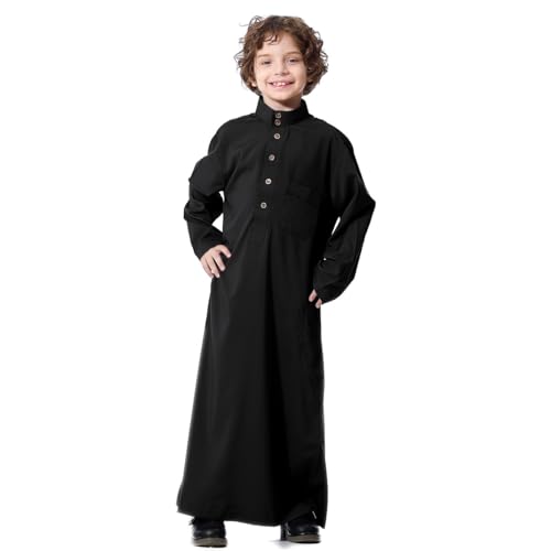 FYMNSI Arabic Thobe For Muslim Boys Robes Long Sleeve Kaftan With Pockets Solid Color Middle East Abayas Dubai Clothing 4-14T3