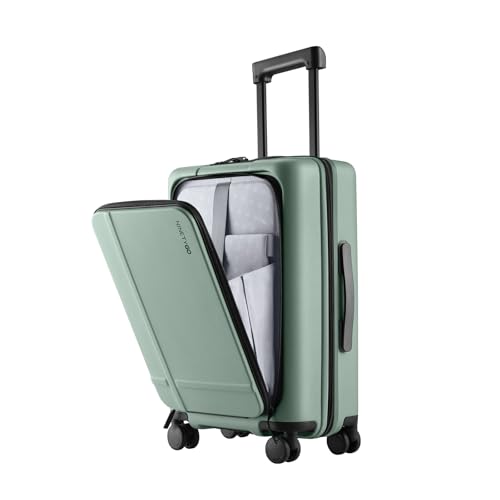 Image of NINETYGO Carry On Luggage 22x14x9 Airline Approved, 20 Inch Suitcase with Front Compartment, Lightweight PC Hard Shell, Cup Holder, Clamshell, TSA Lock, Spinner Wheels (Creamy Matcha Tea)