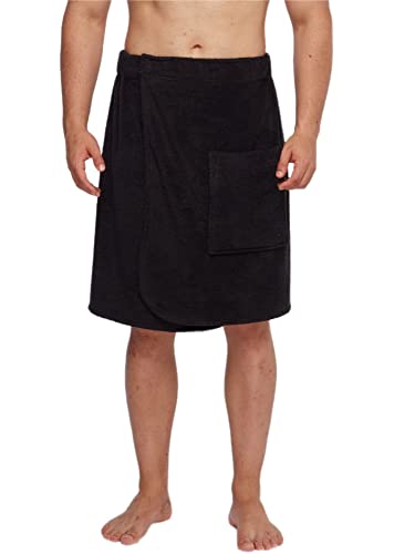 Arus Men's Gots Certified Organic Turkish Cotton Adjustable Closure Spa Shower And Bath Wrap Black Small-Medium #TOP1