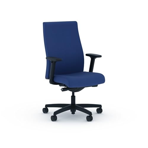 Image of HON Ignition 2.0 Ergonomic Office Chair with Adjustable Arms, Advanced Synchro‑Tilt Recline, Upholstered Desk and Computer Chair for Home Office or Workstation, Black Frame, Indigo