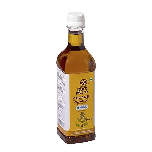 Image of Pure & Sure Organic Cold Pressed Sesame Oil 500ML (Til ka Tel) | Kacchi Ghani /Chekku | Pure Cold Pressed Edible Oil | No Additives & Chemical Free (Pack of 3)
