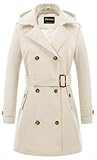 Chrisuno Pea Coat Womens Wool Trench Coat Classic Notched Lapel Long Sleeve Buttoned Long Coat White S