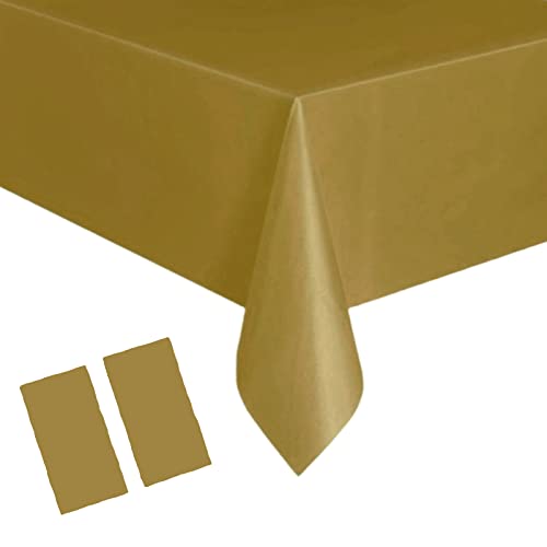 YAAVAAW 2 Piezas 137 * 274cm Mantel Desechable con Dorado,Mantel de Plastico Rectangular Impermeable y Antimanchas,Decoración de Mesa para Cumpleaños Infantil,Exterior Jardin,Fiesta,Bodas,Navidad