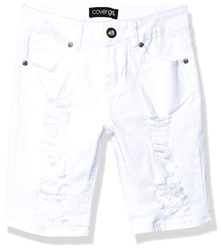 COVER GIRL Ripped Bermuda Shorts Distressed Destroyed Juniors Plus Size, White Denim, 7
