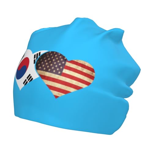 South Korea and American Flag Children Hip Hop Knitted Hat Kids Elastic Leisure Knit Cap Warm Sleep Beanies Black