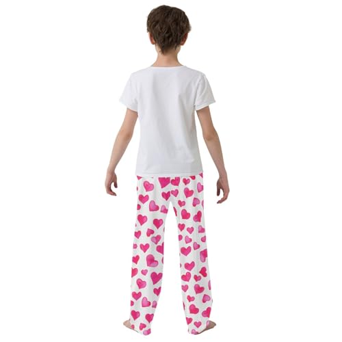 Sweet Love Heart Print Boys Long Pants Soft Trousers Elastic Waist Kids Lounge Bottoms with Pockets S-XL3