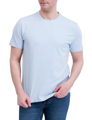 DKNY Camiseta masculina de algodão macio - camiseta lisa casual e gola redonda, camiseta masculina de ajuste clássico premium confortável, Azul cerúleo, M