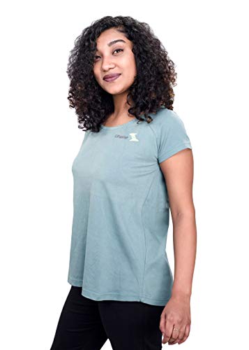 Image of Uhane Women's Yoga and Gym Cross-Back Cotton Work-Out Extreme Deep Neck Loose Fit T-Shirt (Teal) Short Sleeves Top for Sports and Fitness