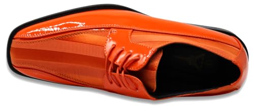 Image of BMY Men's Striped Satin Matching Patent Upper Oxfords Formal Dress Shoes