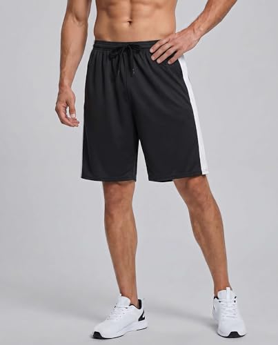 Image of Real Essentials Men's 5 Pack: 9 inch Dry-Fit Shorts - Athletic Gym, Workout, Basketball, Running, Casual Lounge Active Pockets