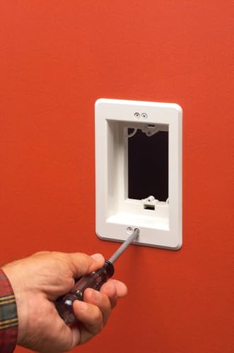 Arlington Industries DVFR4W-1 Arlington Recessed Electrical Outlet Mounting Box with Paintable Wall Plate, 4-Gang, 4 Gang, White