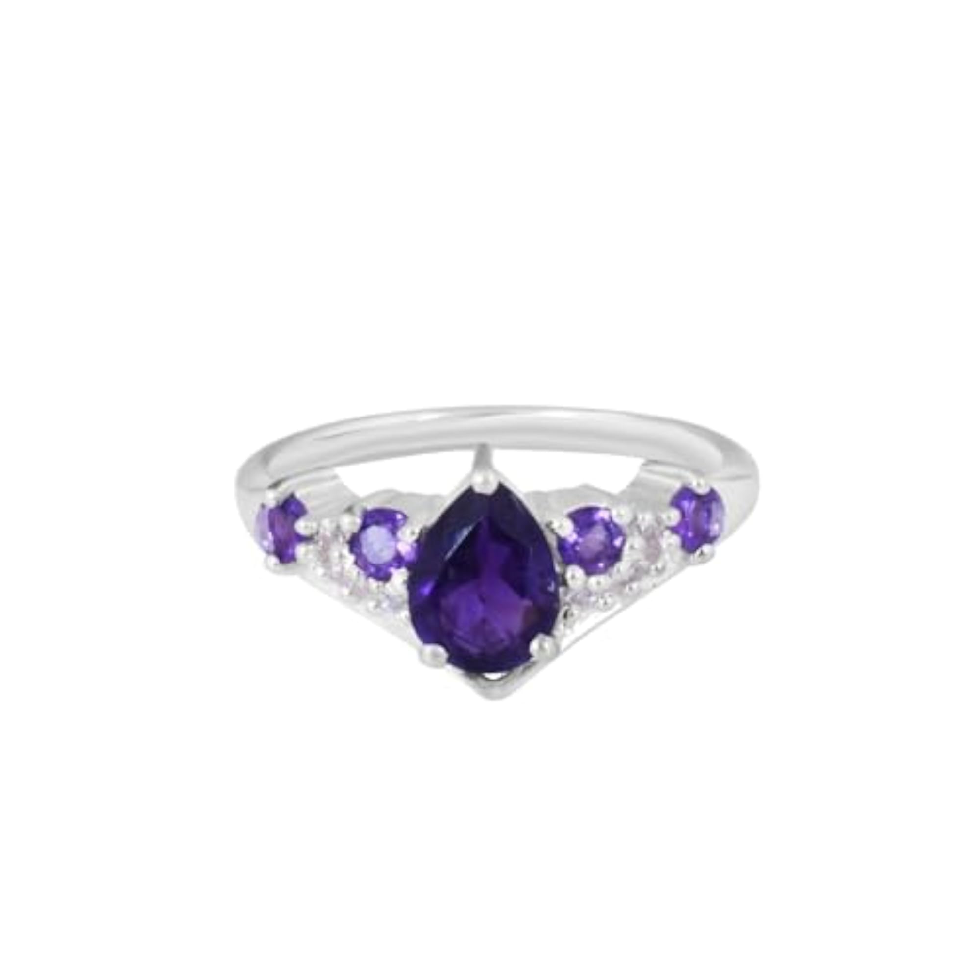 Natural Purple Amethyst Pear Gemstone Designer Ring