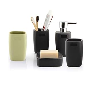 Zeepdispenser voor douche Zwarte Keramische Badkamer Accessoire Set 5 delige set Inclusief Zeepdispenser…