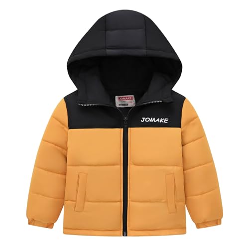OBiQuzz Giacca trapuntata per bambini e ragazzo: piumino bicolore patchwork giacca calda con cappuccio antivento giacca invernale leggera giacca per bambini classica e comoda, giallo., 150