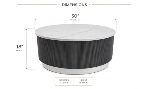 Image of WOODEN SPACE Round Marble-Top Wooden Center Table for Living Room | Modern Entryway Furniture | Coffee Table - 30X30X18 Inch (Dark Grey)