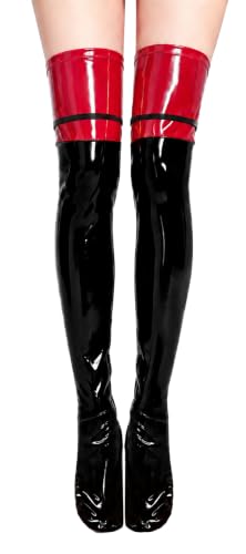 Image of SEAUR Women's Patent Leather Thigh High Stockings Shiny Glossy Wet Look Socks Over Knee Long Socks for Party Club Cosplay