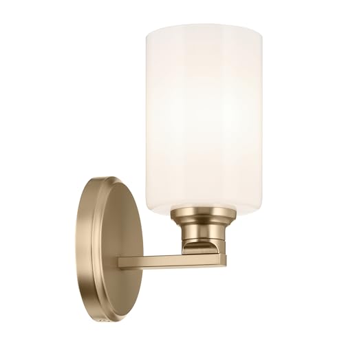 Image of Kichler Gioe 5 inch 1-Light Wall Sconce Bathroom Vanity Light with Opal Glass in Champagne Bronze, Damp Rated for Powder Room, Kitchen, Hallway, Bedroom (5 inch W x 9.5 inch H), 55224CPZ