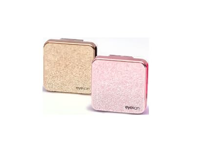 Portable Pink and Gold Contact Lens Case, beauty eye case, Mirrored Inner Compartment, Outer Case, Tweezers Holder, (golden)