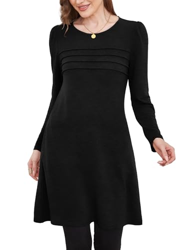 Image of OFEEFAN Womens Long Sleeve Tunic Dress Fall Fashion Sweater Dress with Pockets Pleated Front Casual Winter