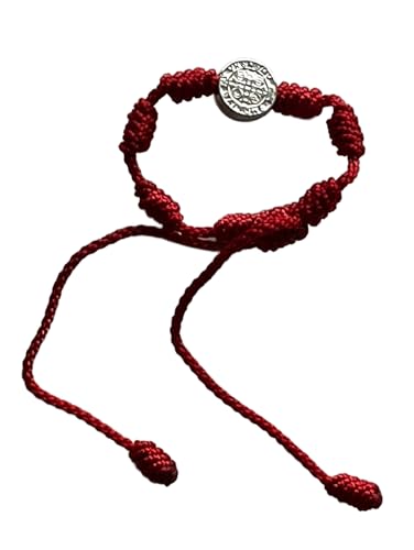 Generic 7 Knots Red Adjustable Bracelet with Saint Benedict Amulet - Protection, prosperity, good luck, and blessings, Red, silver2