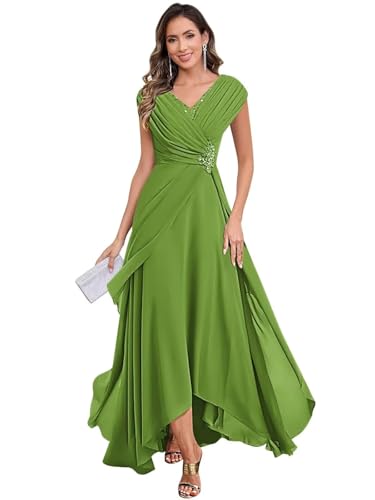 Chiffon Mother of The Bride Dress V-Neck Beading Sleeveless High Low Formal Evening Gowns for Wedding JH0273