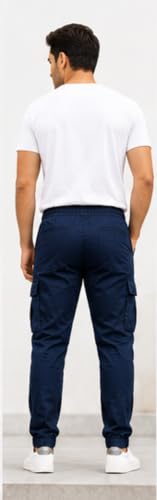 Image of Men's Jogger Cargo Pants | Stretchable Cotton Blend Utility Trousers | Regular Fit Multi Pocket Casual Bottom Wea