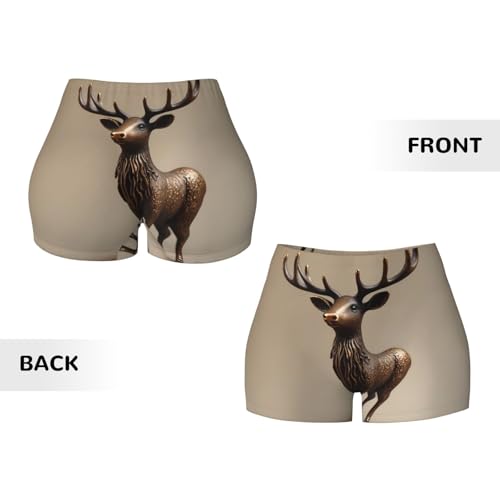 Bronze Elk Pattern Sports Shorts, high Elastic Slim Fitness Pants, Suitable for Yoga/Leisure/Daily wear3