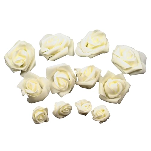 maDDma Rosenblüte Set 3-6cm aus Moosgummi 12 Stück Künstliche Rosen Kunstblumen Schaumrosen Deko Creme