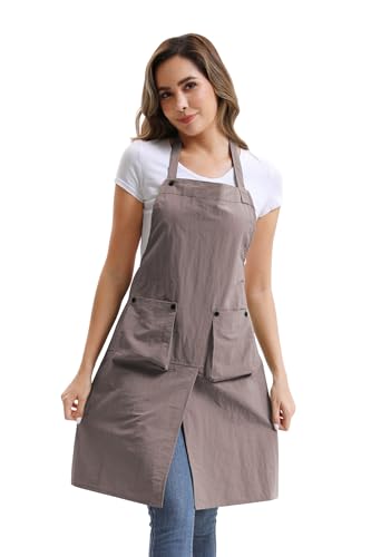 Nanxson Delantal de Cocina Impermeable para Hombre y Mujer, con Banda de Cuello Ajustable y Pierna Partida, para Cerámica, Pintura, Jardinería y Cocina