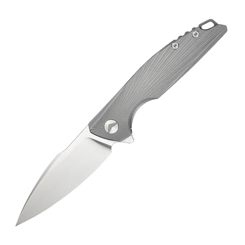 FerraMonster Taschenmesser Klappmesser Outdoor Messer Survival Messer EDC Einhandmesser mit Taschenclip, Tasche - M390 Stahl, Griff mit Titan - Männer Geschenk (Grey - 02)