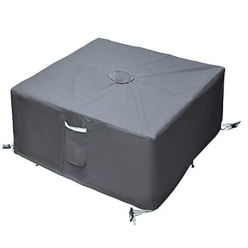 Tohonfoo Square Patio Table Cover With Umbrella Hole - 60" L X 60" W X 23" H (Cover Size，Not Table Size) Heavy Duty Waterproof 600D Oxford Fabric Outdoor Lawn Patio Furniture Covers #TOP1