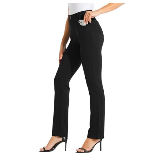 Willit 29" Women's Yoga Dress Pants Work Slacks Office Straight Leg Belt Loops Trousers Petite Fit with 4 Pockets Black M