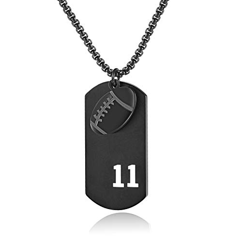VI.SPORT Men's Sport Football Dog Tag Football Player Number 11 Necklace Football Pendant To Grandson Inspiring Philippians 4:13 I Can Do All Things (Black)