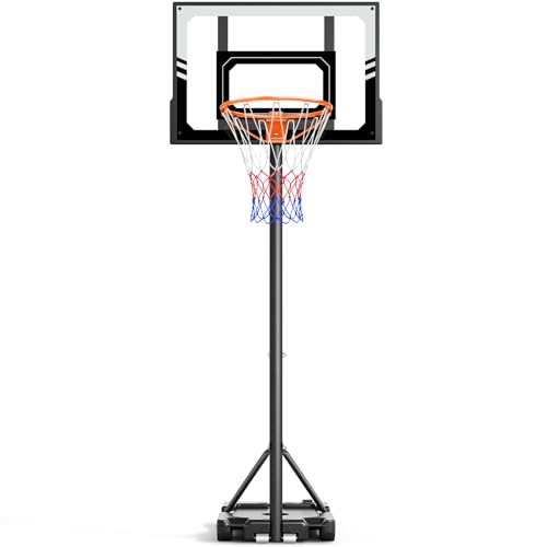 Basketball Hoop for Kids TONBUX Portable Adjustable 7FT Kids Basketball Hoop and Stand for Backyard Driveway Indoor Outdoor Shatterproof PC Backboard On Wheels (Black & Grey Backboard)