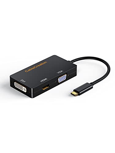 CableCreation USB C to VGA HDMI DVI Adapter, 3 in 1 USB Type C to HDMI VGA DVI Female Converter Compatible with Galaxy S22 Ultra, MacBook Pro 2020, Surface Book 2, Mac Mini 2018, XPS 15, Black